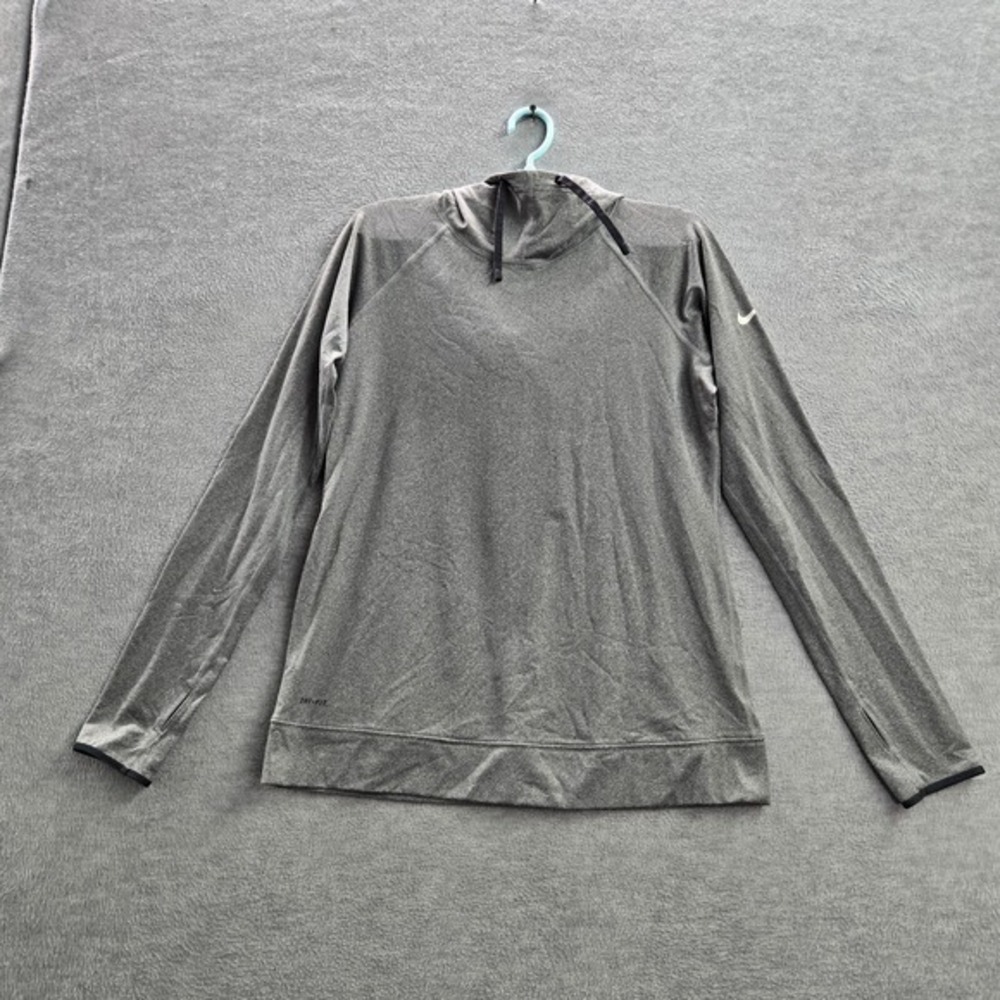 Nike Pro Women Sweatshirt Large Gray Hoodie Swoosh Logo Drawstring Pullover
